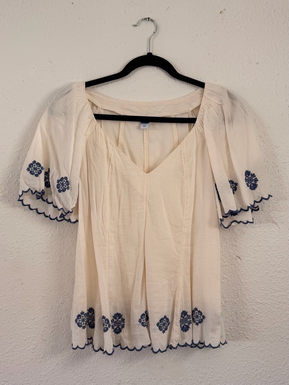 Embroidered Blouse with Navy Accents
